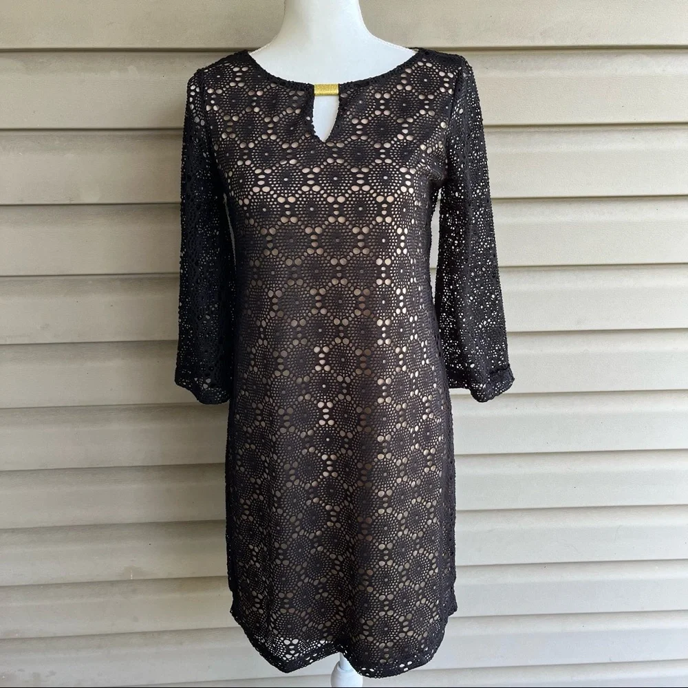 •Emma & Michele• Black Crocheted Lace Overlay Dress - Size Small - Picture 1 of 9